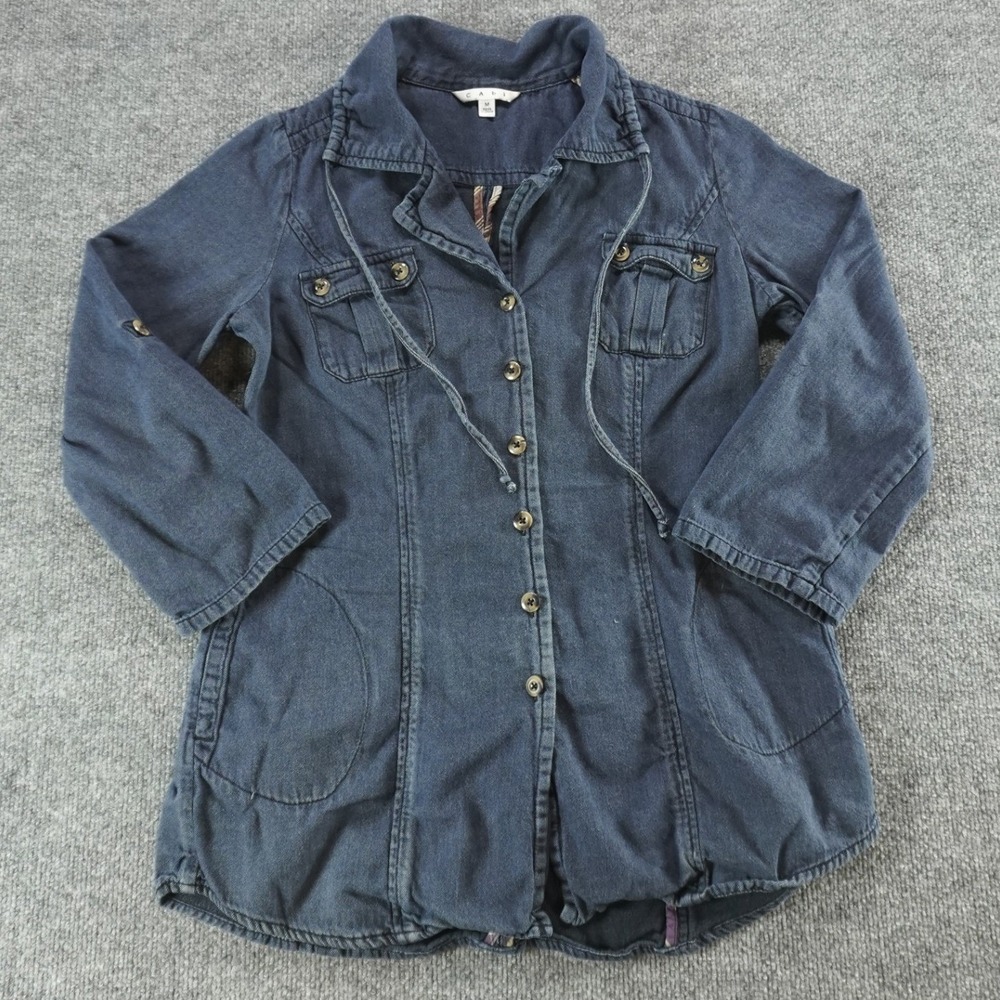 Cabi Blue Denim Utility Jacket Style 340 100% Cotton Roll Tab Sleeve Womens M